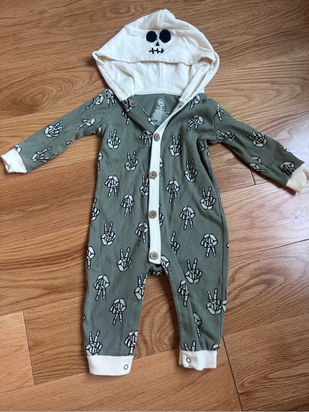 wonder nation Olive Green Skeleton Peace-Hand Hooded One-Piece for Halloween